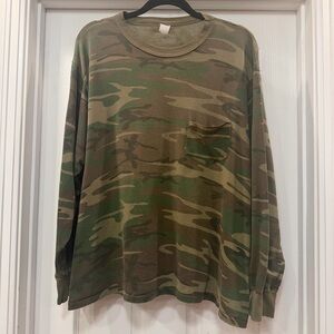 Vintage Camo Long Sleeve Shirt with Pocket Unbranded Soft Thin Faded XL